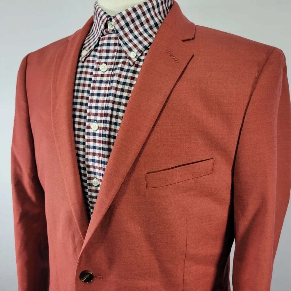 Grafton Mens Sport Coat Blazer Two Button Redish Orange Polyester Blend Slim 44R